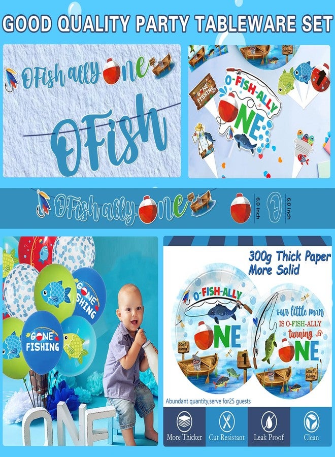 cocomigo 201pcs Ofishally One Birthday Decorations Tableware Set, O Fishally One First Birthday Decorations Plates Banner Cake Topper Ofishally One Balloons for Gone Fishing Party Decorations - Image 5